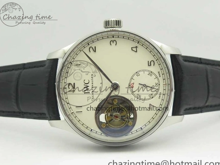 MIROTIME 1218 Efficient Portuguese Tourbillon IW5463 SS ZF Best Edition White Dial on Black Leather Strap 7170